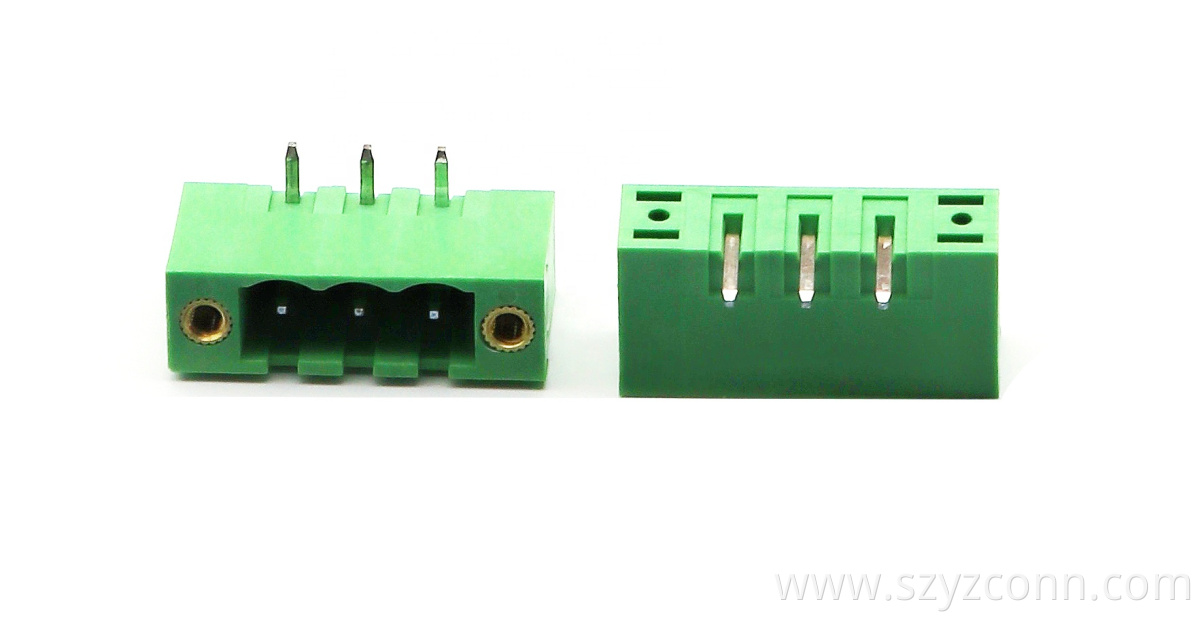 5.08mm Pitch Pluggable Terminal Blocks Male Lugged Bending Green 3P 5.08mm Pitch Pluggable Terminal Blocks Male Lugged Bending Green 3P